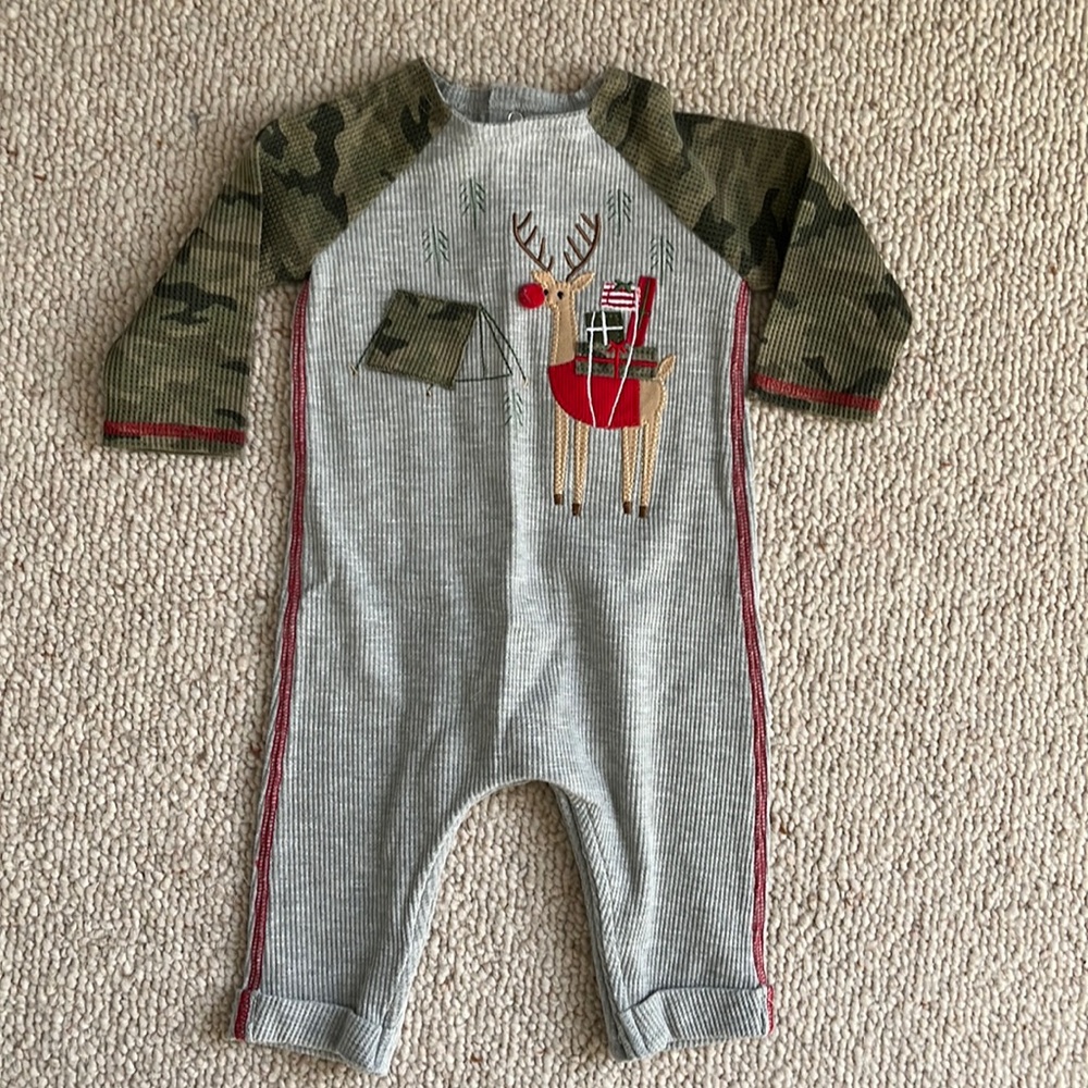 Baby reindeer/camo, waffle knit, long sleeved one piece